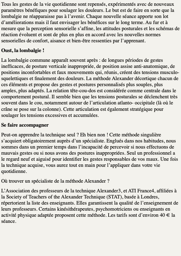 Lombalgie La Technique Alexander Alternative Santé Texte coloré 4