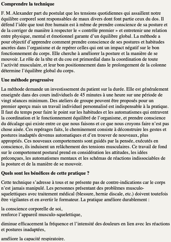 Lombalgie La Technique Alexander Alternative Santé Texte coloré 2