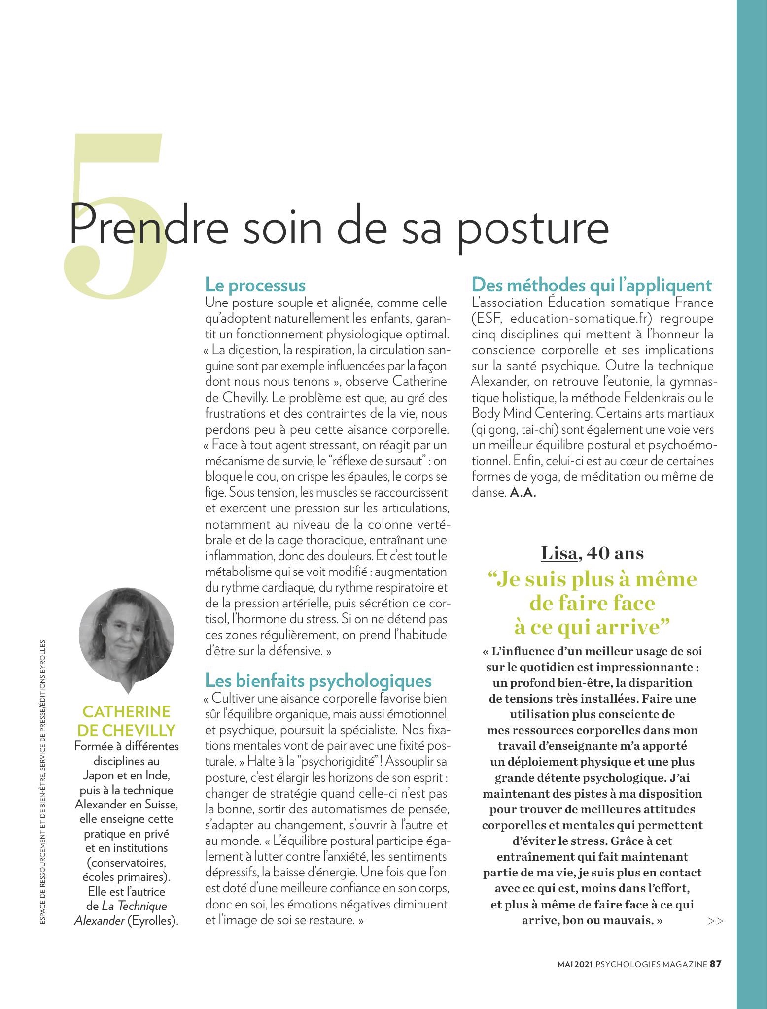 Prendre soin de sa posture Catherine de Chevilly Psychologies magasine